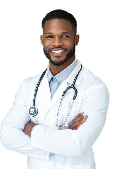 Professionnel de santé souriant, bras croisés